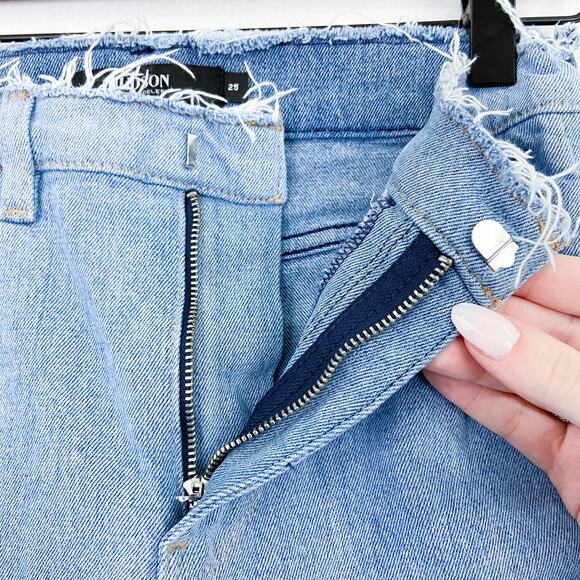 Hudson Holly Straight Leg 2 Tone Raw Hem High Rise Crop Jeans Grommet Gunge 25 - Picture 8 of 10